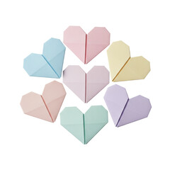 Circle arrangement of pastel origami paper hearts