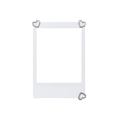Blank instant photo frame held by silver heart clips