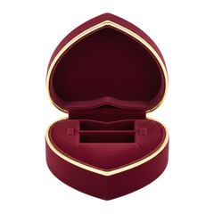 Open empty red velvet heart-shaped jewelry box