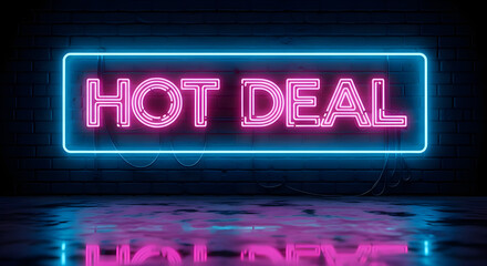 Obraz premium Futuristic Neon Hot Deal Sign Cyberpunk Blue Pink