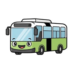 Cartoon Green Bus with Happy Face.