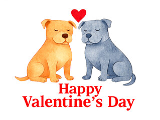 Two Dogs with Heart Watercolor Valentine&rsquo;s Day Illustration