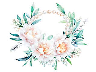 Floral Wreath with Peonies Elegant Valentine&rsquo;s Day Illustration