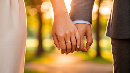 Couple's Hands Intertwined, One Wearing a Delicate Ring, Gigapixel Standard v2 4x Detail