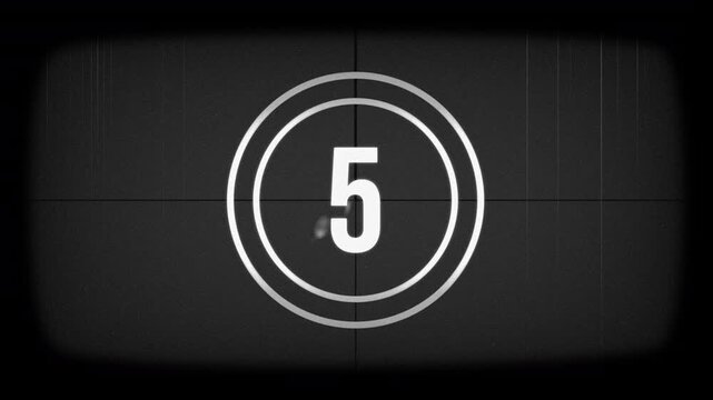 10 second old film countdown animation with scratch and damaged retro effect 4K resolution.