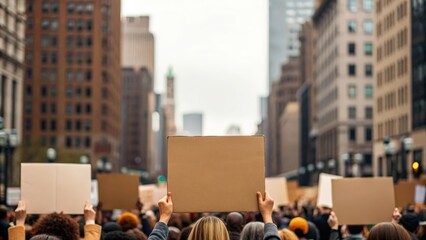 Crowd of people holding handmade signs with positive messages in a city street, a gigapixel standard v2 4x image capturing urban activism