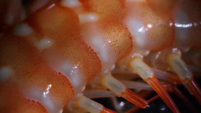 Macro shot of orange shrimp body, close up.