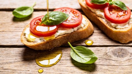 Tomato and basil bruschetta with olive oil