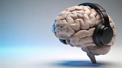 Human brain with headphones
