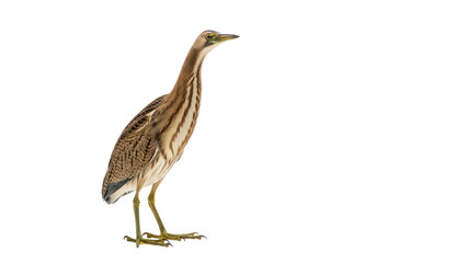 Obraz premium Eurasian Bittern bird with brown striped plumage and long neck, isolated PNG with Transparent Background