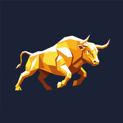 Obraz premium Charging golden bull low poly vector illustration