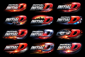 Initial D logo designs with racing cars and cityscapes © Vievy
