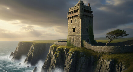 Cliffside Watchtower: Perched precariously atop a rugged cliff, a historic watchtower stands sentinel.
