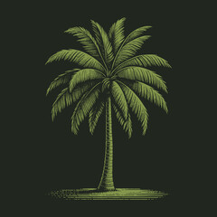 Fototapeta premium Detailed Palm Tree Illustration on Dark Background: Tropical Paradise.