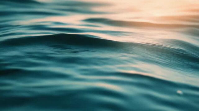 Water waves gently flowing on the ocean surface, reflecting soft natural light, creating a tranquil and smooth liquid texture perfect for backgrounds and concepts of freshness and calmness