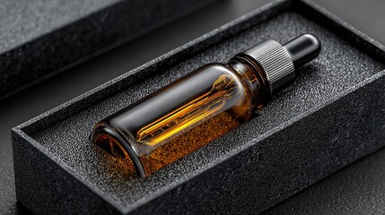 Luxury dropper bottle in black box on dark background