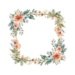 Illustration of a vintage floral wreath or floral frame with a transparent background (vector).