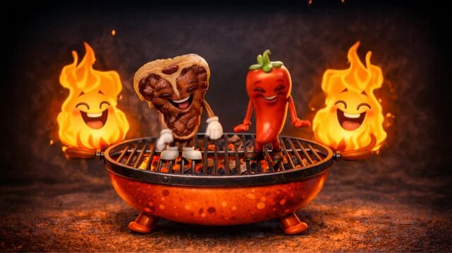 Grill, barbecue, BBQ, steak and chilli pepper