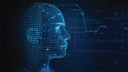 A digital illustration of a human head in profile view, facing left, created with a futuristic technological style (4)_traced