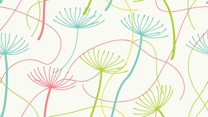 Obraz premium Vibrant floral pattern with colorful dandelion flowers and delicate lines