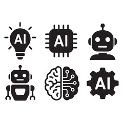 Artificial Intelligence web icons in line style. Innovation technology, machine, robot, bot, brain vector