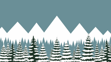 Fototapeta premium Winter Landscape with Snowy Pine Trees and Mountains, Peaceful Nature Scene