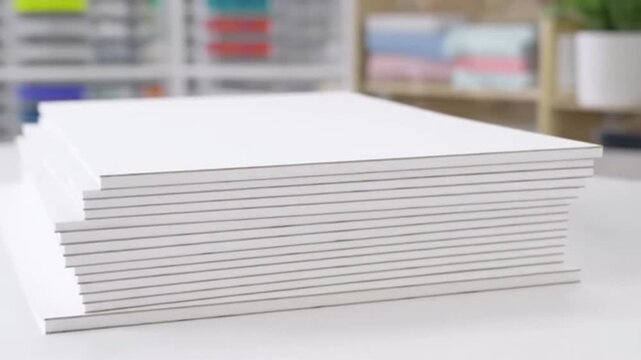 Close-up of Neat Stacks of White Paper on Desk - Office Supplies Concept
