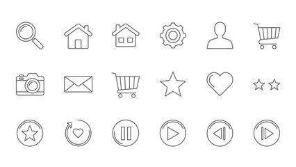Fototapeta premium Comprehensive Set of Outline User Interface and Business Icons Isolated White Background