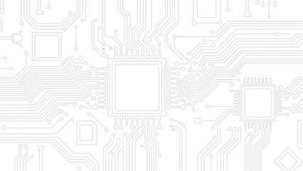 Intricate Light Grey Electronic Circuit Board Pattern on Isolated White Background