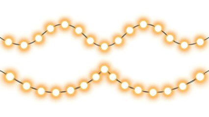 A seamless pattern of glowing warm toned string lights arranged in a wavy decorative line