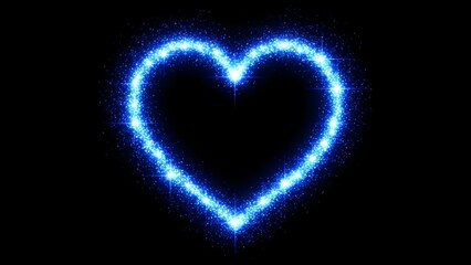A vibrant glowing blue heart shape is prominently displayed against a completely black background