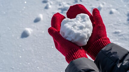 Hands holding heart shaped snow symbol of care