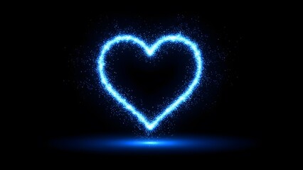 A vibrant blue glowing heart shape radiates against a stark black background symbolizing love and energy