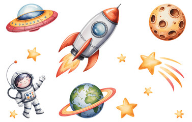 Playful outer space elements. Space adventure birthday invitation set © Songrami