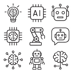 Artificial Intelligence web icons in line style. Innovation technology, machine, robot, bot, brain vector