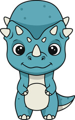 A cartoon blue dinosaur with spikes stands smiling with its hands on its belly © Faisal