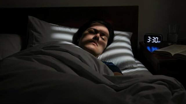 Insomnia causing restless wakefulness, an individual struggles with sleep disturbance, nocturnal arousal, and profound fatigue, experiencing early morning awakening, a severe sleep disorder