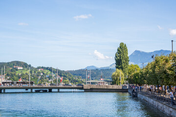 Obraz premium View of Chapel Bridge and Reuss River in Lucerne, Switzerland