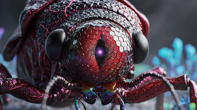 Detailed close-up shot of a bug with intricate patterns and vibrant colors for nature lovers