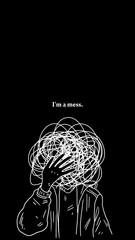 Depressed Person with Tangled Scribble Head Concept Art