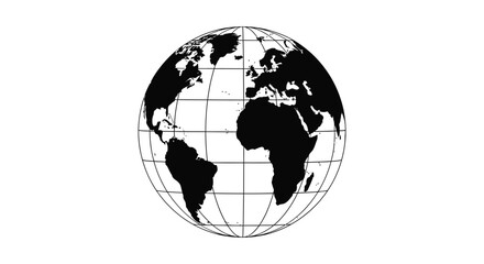 A detailed world globe illustration showcases continents and oceans with gridlines presented as a striking silhouette high quality professional modern elegant