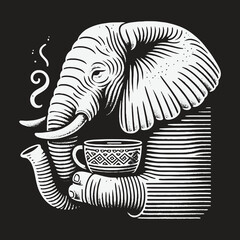 Elephant Sipping Coffee: A Whimsical Illustration of Tranquility.