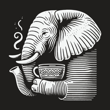 Elephant Sipping Coffee: A Whimsical Illustration of Tranquility.