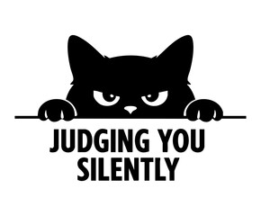 Fototapeta premium Funny black cat judging you silently peeking over line sticker