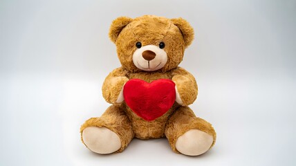 Obraz premium Cute teddy bear holding red heart symbol of love