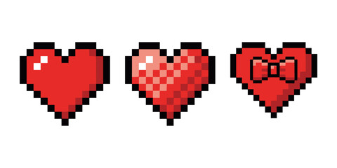 Fototapeta premium Pixel art hearts representing love and video game health
