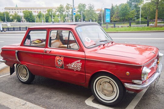 Moscow, Russia. - June 19, 2025: Zaporozhets red car, vintage model
