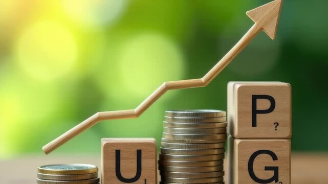 Video A pile of coins topped with a wooden arrow, perfect for financial or motivational uses