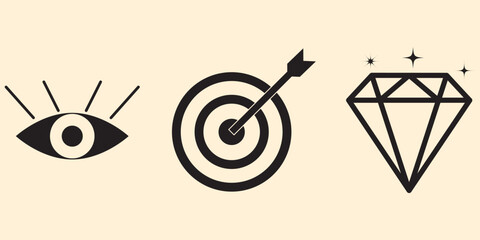 Mission vision values icon vector set featuring target lightbulb diamond symbols eps 10