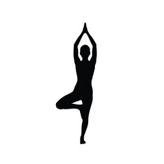 Fototapeta premium Yoga woman silhouette in tree pose for wellness and meditation